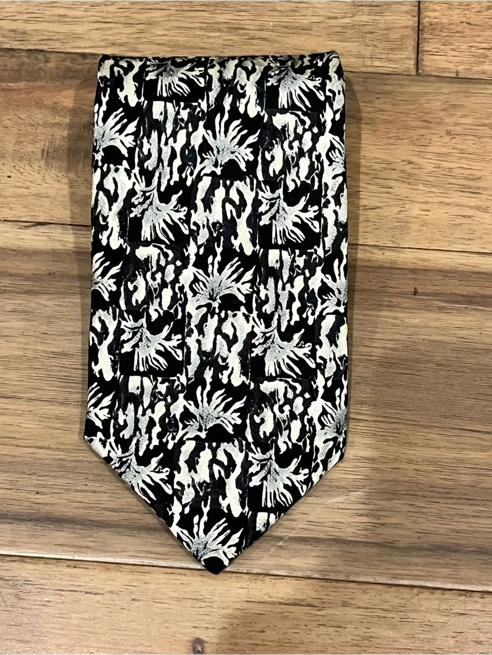 J. Garcia Black and White Abstract Floral Tie